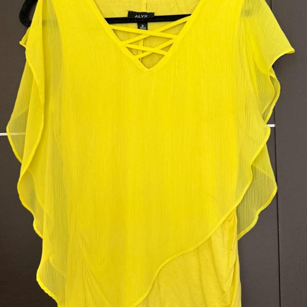 Bright yellow flutter sleeve blouse